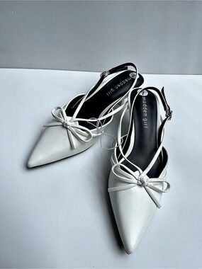 New Madden Girl White Slingback Kitten Heels